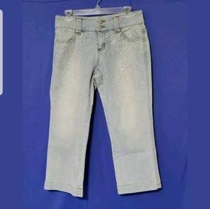 Cache Embellished Capri Jeans Bedazzled Jewels
